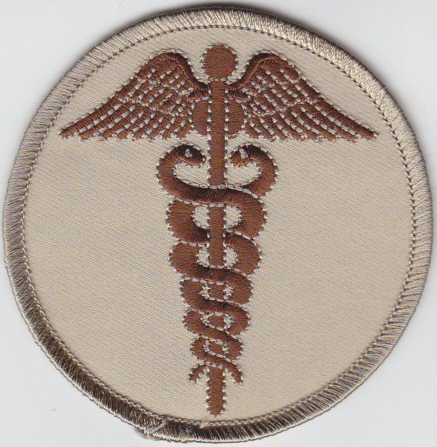 Caduceus Brown on Desert Tan 3" round patch Medical Corps